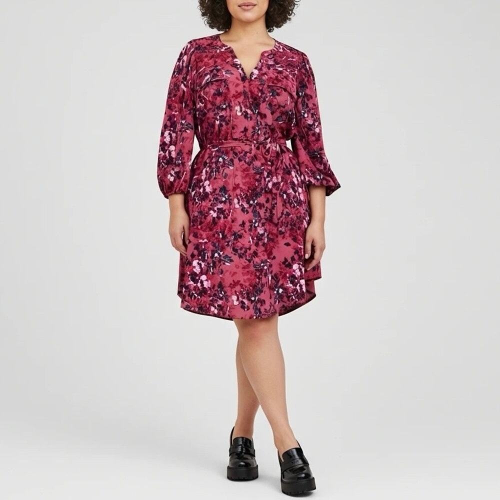 Torrid Women’s Plus Size Floral Smocked Waist Tie Neck 3/4 Sleeve Dress Sz 1